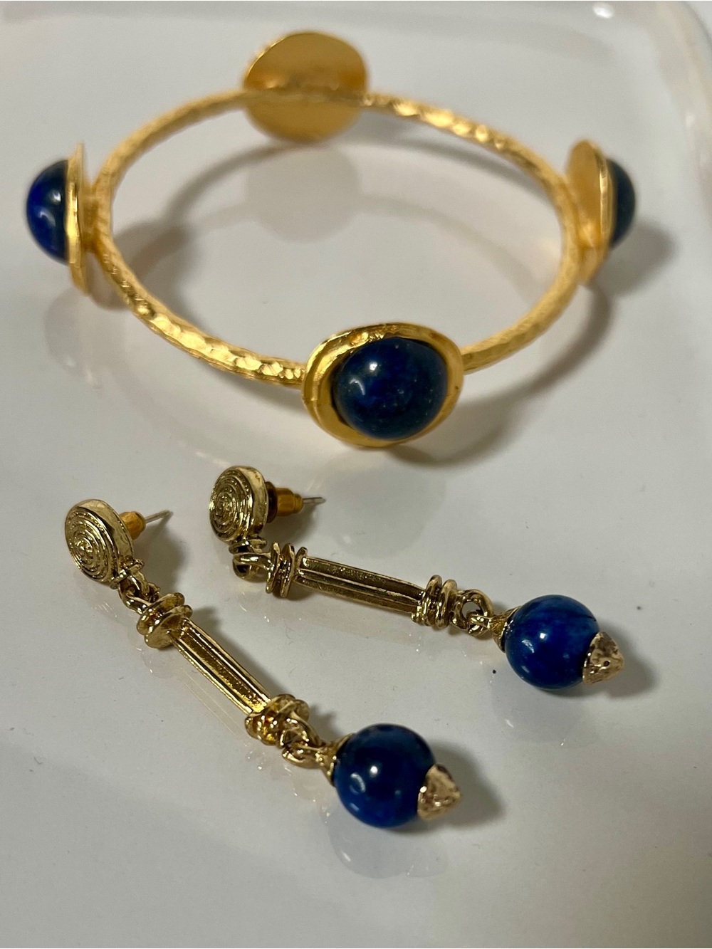 Lapis Lazuli Gold-Tone Bracelet and Drop Earrings